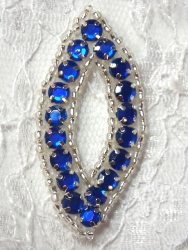 A0474B  Blue Silver Rhinestone Jewel Eye Applique 1.25"-applique,blue,royal,brown,rhinestone,beaded, 