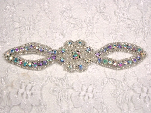 A0429C  Genuine Rhinestone Crystal AB Silver Beaded Floral Applique