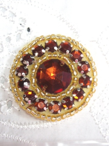 A0379 Bronze Gold Rhinestone Round Beaded Applique 1.25"-rhinestone,applique,motif,jewel,round,clear,bronze,gold