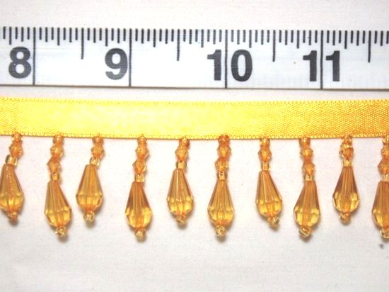 C1 Gold Yellow Teardrop Beaded Fringe Sewing Trim 1"