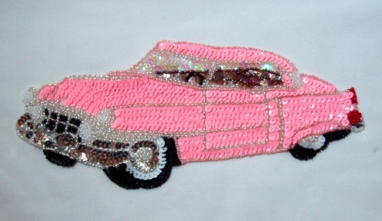 Pink Cadillac Car Sequin Beaded Applique 0098