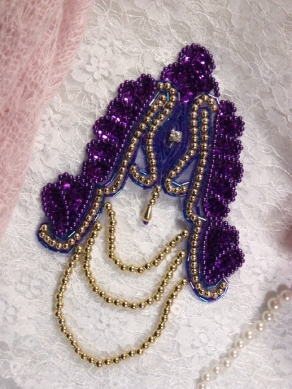 Purple Victorian Epaulet  7" Sequin Beaded Applique 0080