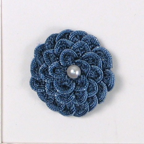 E5560 Medium Blue Pearl Crochet Ribbon Floral Applique 1.5"