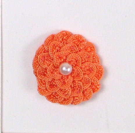 E5560 Coral Pearl Crochet Ribbon Floral Applique 1.5"
