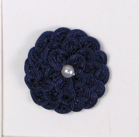 E5560 Navy Blue Pearl Crochet Ribbon Floral Applique 1.5"