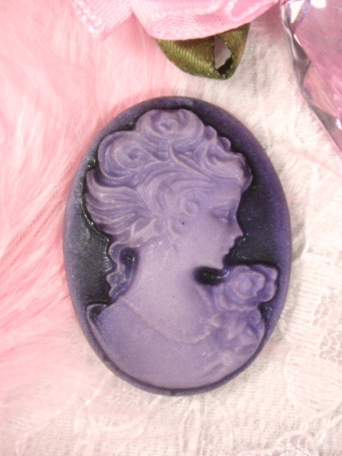 CB11  Black Purple Victorian Cameo Bead 1 7/8"-bead,embellishment,black,purple,victorian,cameo
