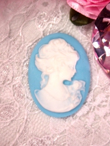 CB20  Lt. Blue  White Victorian Cameo Bead 1 7/8"