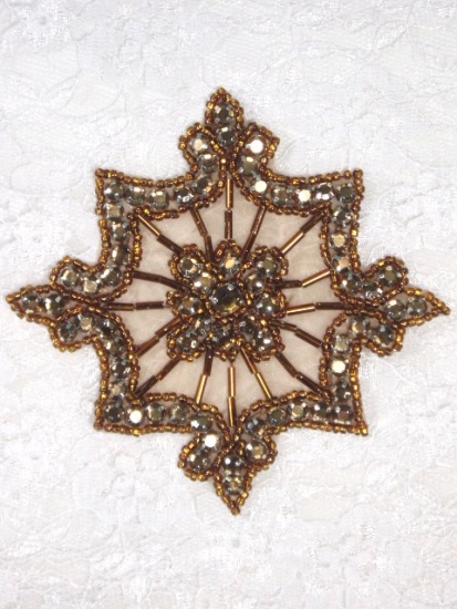 0260  Bronze Jewel Bronze Beaded Rhinestone Applique 4"