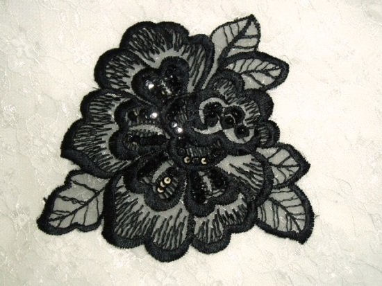 E2708  Black (right) Venice Lace Floral Sequin Beaded Applique 5.5"