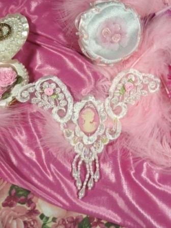 VG15   White Pink Venise Lace  Cameo  Applique 6"-pink,venise,venice,lace,cameo