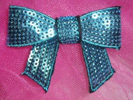 HB1ED  Turquoise Bow Sequin Hair Bow  2.5"