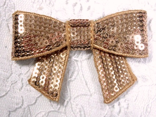 HB1ED  Gold Bow Sequin Hair Bow  2.5"