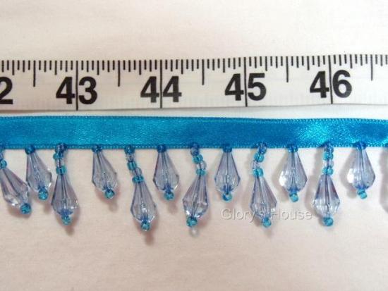 E1670 Turquoise Teardrop Beaded Fringe Sewing Trim 1"