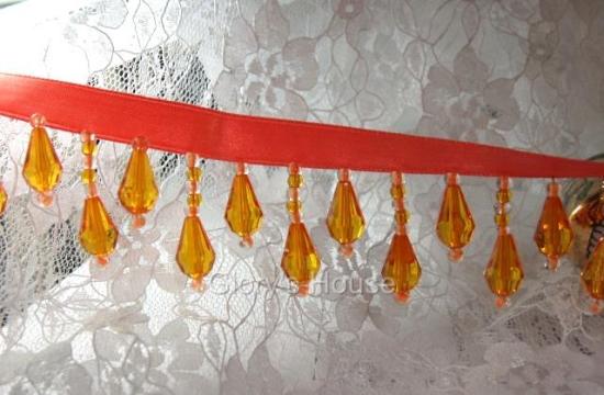 E1670 Bright Orange Teardrop Beaded Fringe Sewing Trim 1"