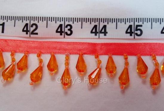 E1670 Bright Orange Teardrop Beaded Fringe Sewing Trim 1"