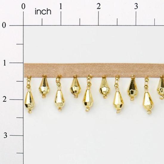 E1670 Gold Teardrop Beaded Fringe Sewing Trim 1"