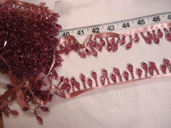 E1670 Mauve Teardrop Beaded Fringe Sewing Trim 1"