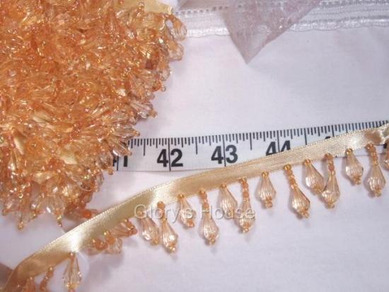 E1670 Beige Teardrop Beaded Fringe Sewing Trim 1"