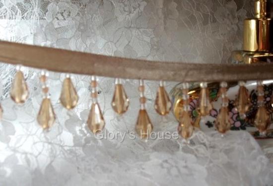 E1670 Champagne Teardrop Beaded Fringe Sewing Trim 1"