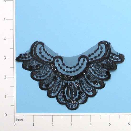E2706 Black Venice Lace Sequin Beaded Applique