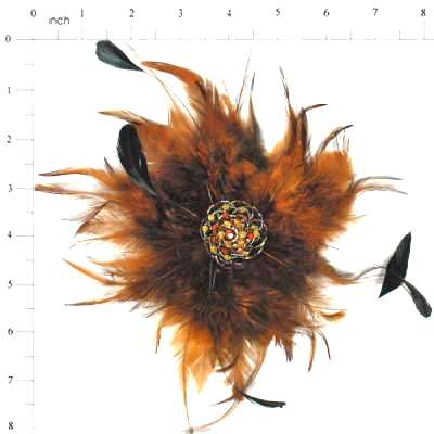 E4162  Brown Victorian Feather Brooch / Applique 9"