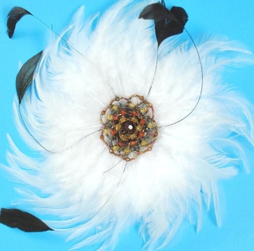 E4162   White Victorian Feather Brooch / Applique 9"  Available in 3 Colors