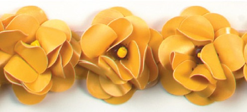 E1590 Flower Beaded Sequin Trim Mustard-sequin,trim,appliques,flower,mustard,yellow,beaded, 