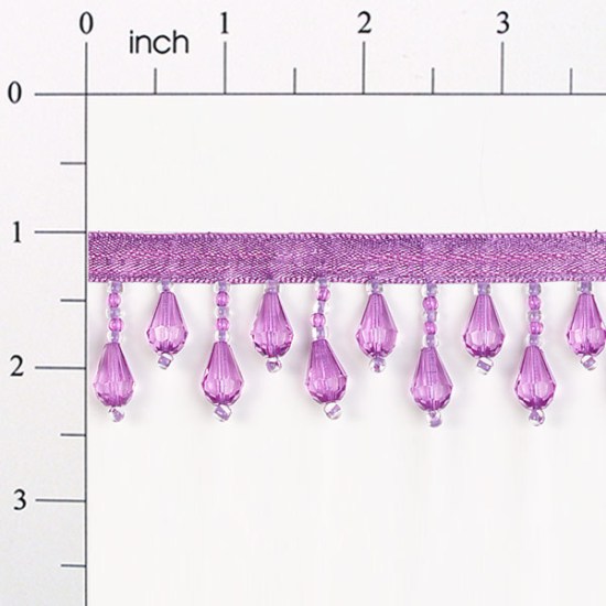 E1670 Bright Purple Teardrop Beaded Fringe Sewing Trim 1"-bright,purple,teardrop,fringe,embellishment,beaded,beads,applique,trim,motif,