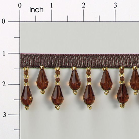 E1670 Brown & Gold Teardrop Beaded Fringe Sewing Trim 1"