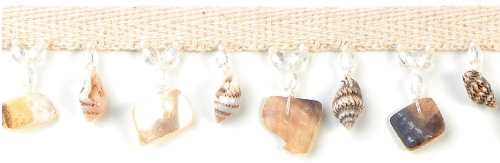 E2655  Seashell Beaded Fringe Trim 0.75"-sea,seashell,shell,bead,beaded,fringe,trim,trimming,sewing
