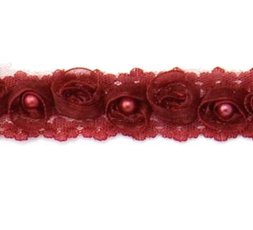 E4444  Burgundy Pearl Lace Wedding Bridal Sewing Trim 1"