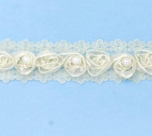 E4444  Ivory Pearl Lace Wedding Bridal Sewing Trim 1"-ivory,pearl,lace,wedding,bridal,sewing,trim,trimming,sew