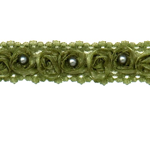 E4444  Olive Green Lace Wedding Bridal Sewing Trim 1"