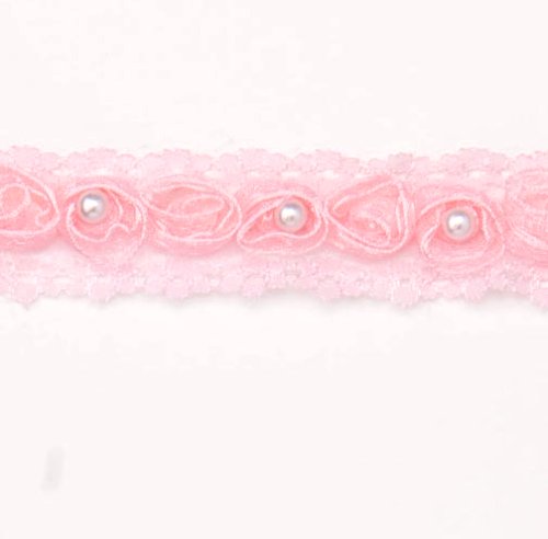 E4444  Pink Pearl Lace Wedding Bridal Sewing Trim 1"