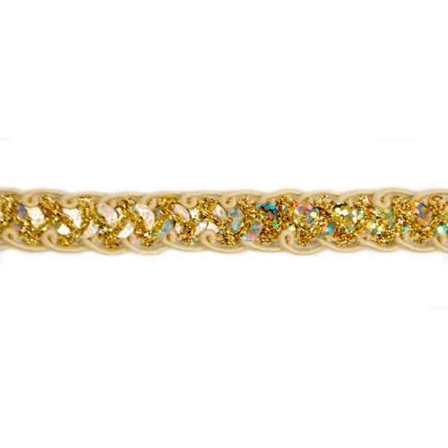 E4570  Hologram Gold Braided Cord Sequin Trim