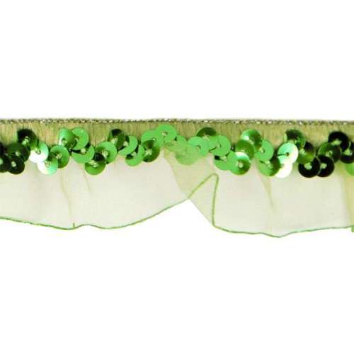 E4572  Green Stretch Sequin Organza Trim 1"