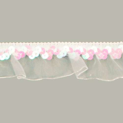E4572  White AB Stretch Sequin Organza Trim 1"