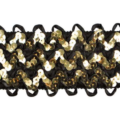 E4574  Gold/Black Rick Rack Stretchy Sequin Trim