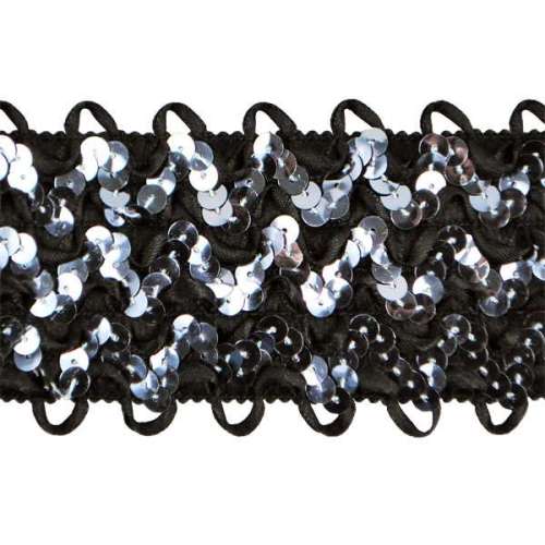 E4574  Grey/Black Rick Rack Stretchy Sequin Trim