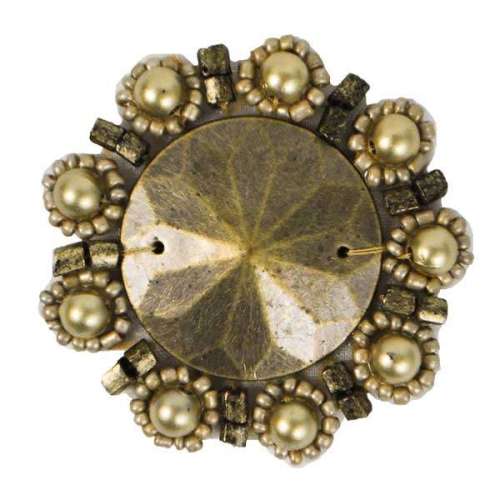 E2622  Antique Gold Bead Pearl Medallion 1.75"