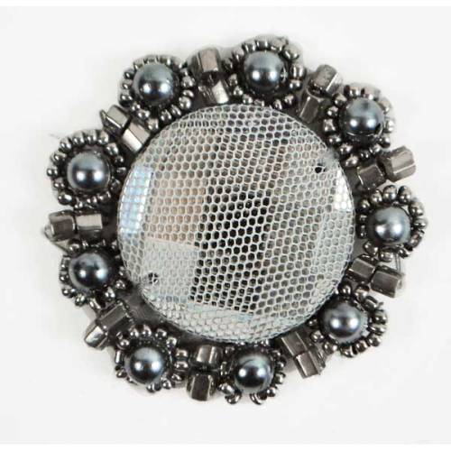 E2622  Grey Bead Pearl Medallion 1.75"