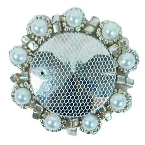 E2622  Silver Bead Pearl Medallion 1.75"