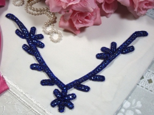 K8117  Blue Collar Rhinestone Beaded Applique 8.5"