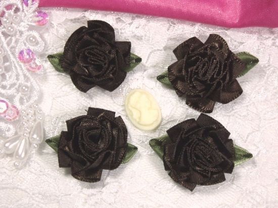 L22  Lot of 4 Brown Floral Rose Flower Appliques 1.5"