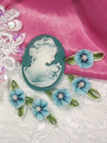 L40 Set of 5 Turquoise Ombre Rose Pearl Orchid Applique-set,of,5,turquoise,ombre,rose,pearl,applique