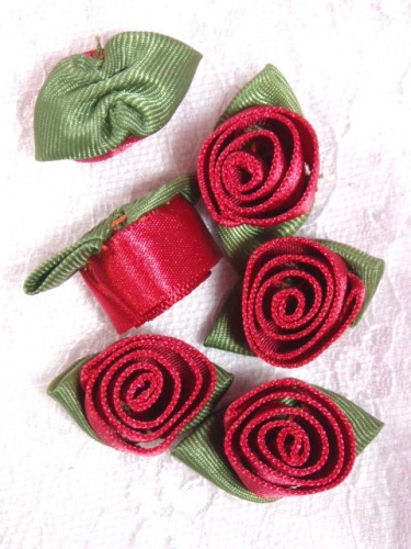 L51  Set of ( 6 ) Cinnamon Ribbon Rose Flower Appliques-ribbon,rose,applique,cinnamon,flower,floral