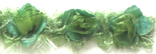 E5665 Seafoam Rose Floral Stretchy Sewing Trim