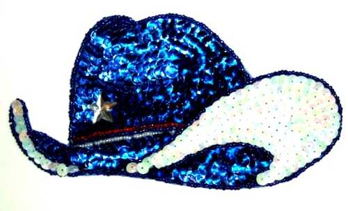 LC276  Western Rodeo Cowboy Sheriff's Hat Sequin Beaded Applique  7"