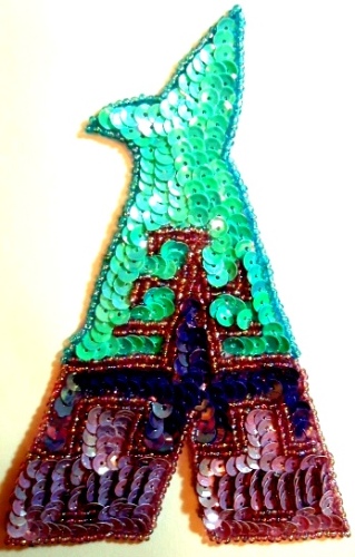 LC68 Indian Tepee Brown/Purple Sequin Beaded Applique 5.5"