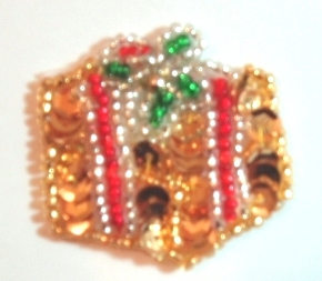 LC92  Gold Christmas Gift Sequin Beaded Applique 1.5"-applique,beaded,gift,present,christmas,south,western,